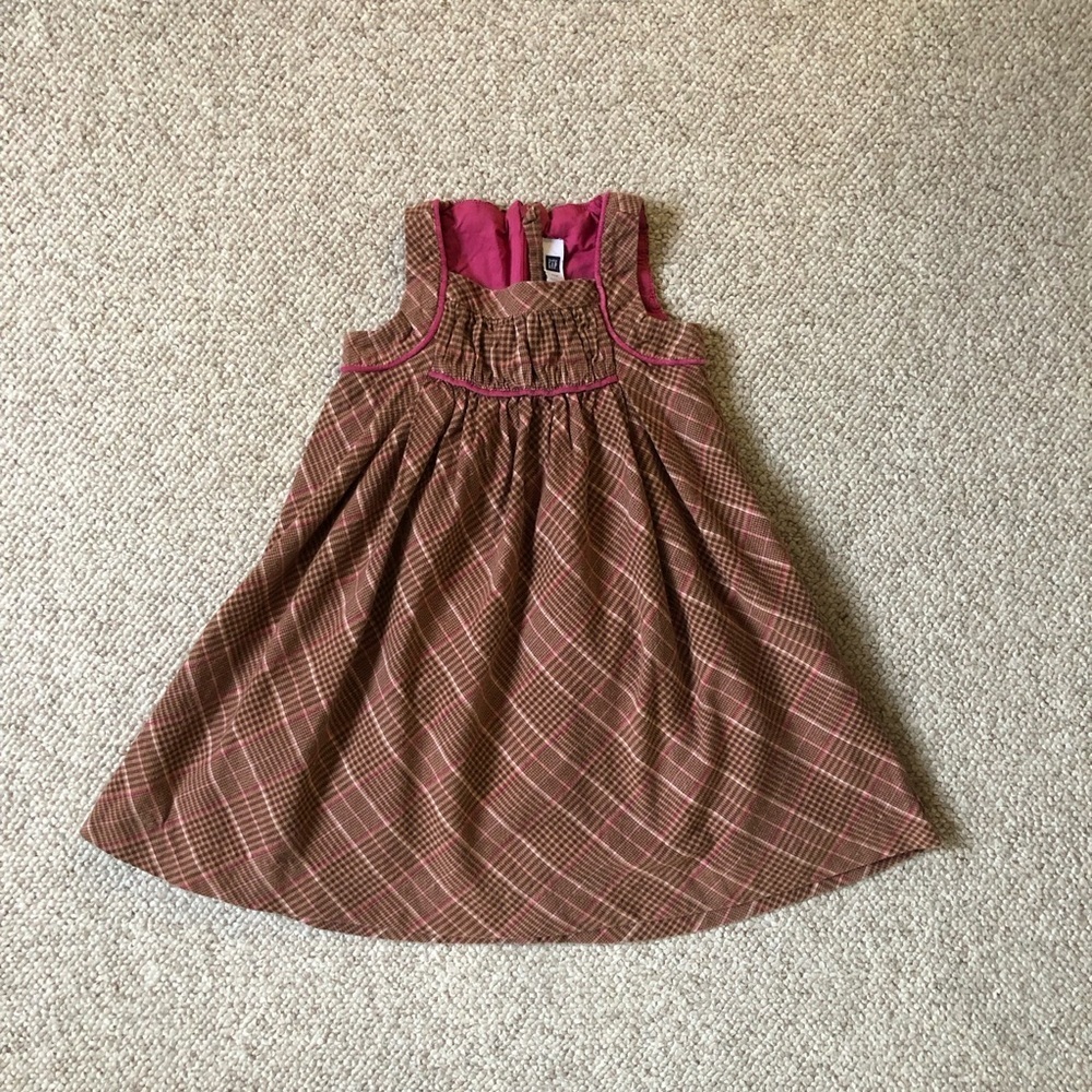Baby Gap Girls 4T Plaid Empire Waist Dress Brown Pink Fall 2008 Cotton